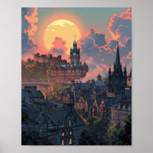 Beautiful sunset in Edinburgh Scotland Poster