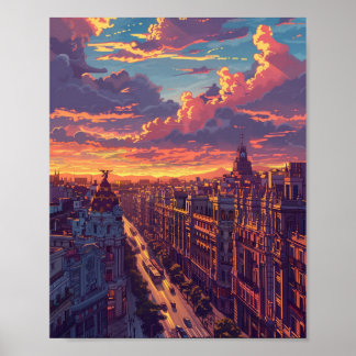 Beautiful Sunset in Madrid Spain Poster