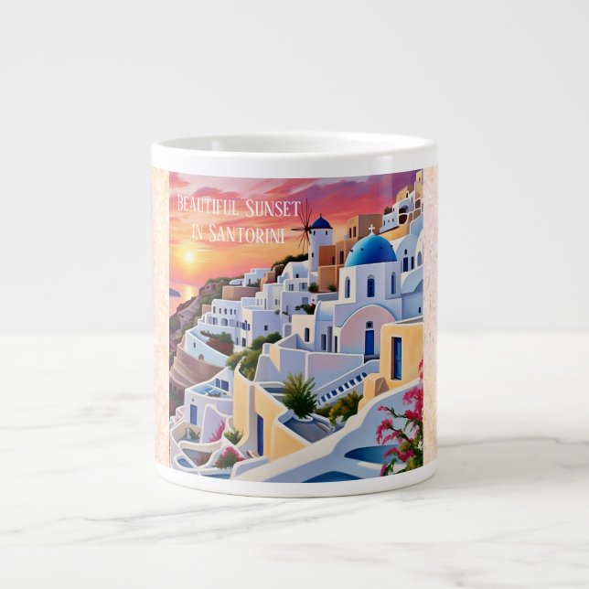 Beautiful Sunset in Santorini Large Coffee Mug (Front)
