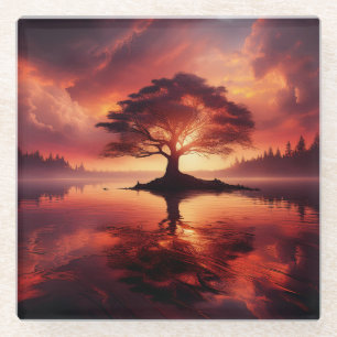 Beautiful Sunset Landscape With Reflections Glass Coaster