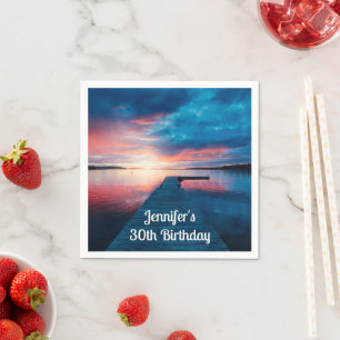 Beautiful Sunset on a Calm Lake Birthday Napkin