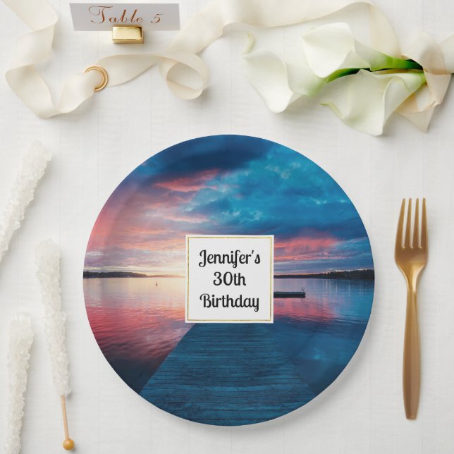Beautiful Sunset on a Calm Lake Birthday Paper Plate (Wedding)