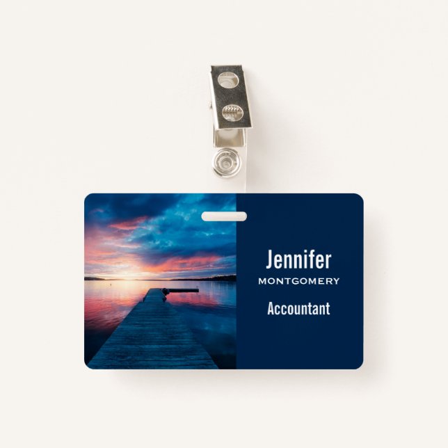 Beautiful Sunset on a Calm Lake ID Badge (Front with Clip)
