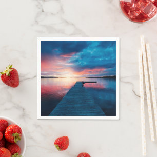 Beautiful Sunset on a Calm Lake Napkin