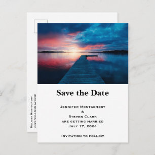 Beautiful Sunset on a Calm Lake Save the Date Invitation Postcard