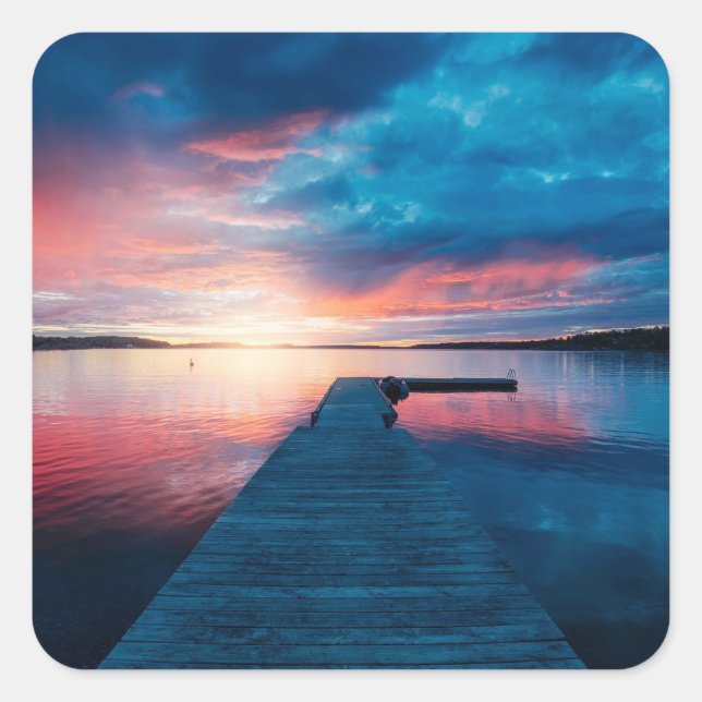 Beautiful Sunset on a Calm Lake Square Sticker (Front)