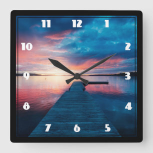 Beautiful Sunset on a Calm Lake Square Wall Clock