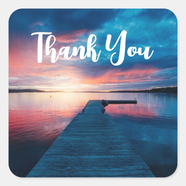 Beautiful Sunset on a Calm Lake Thank You Square Sticker (Front)