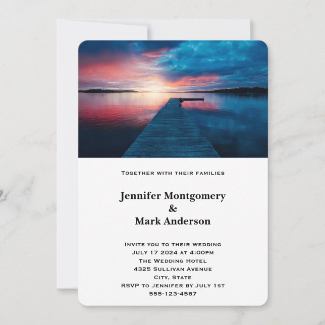 Beautiful Sunset on a Calm Lake Wedding Invitation (Front)