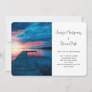 Beautiful Sunset on a Calm Lake Wedding Invitation