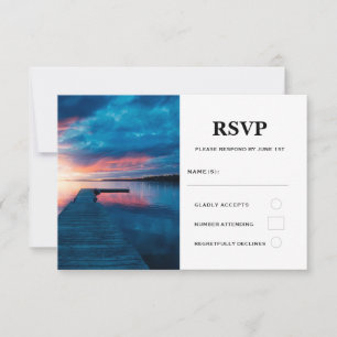 Beautiful Sunset on a Calm Lake Wedding RSVP Card