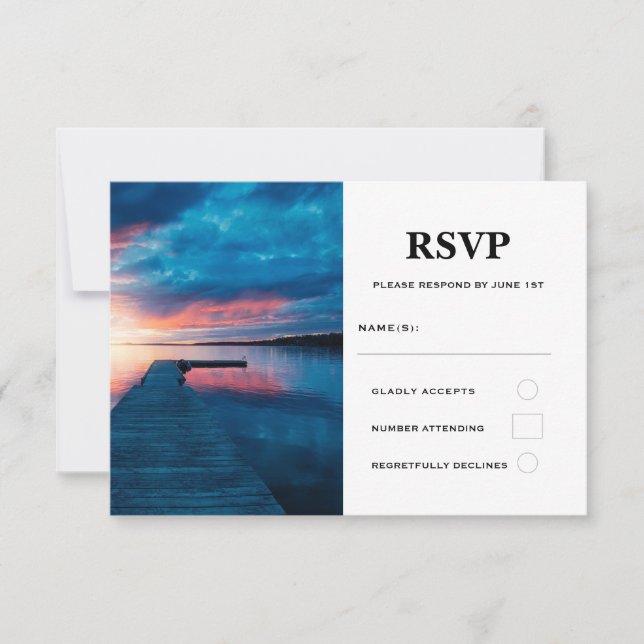 Beautiful Sunset on a Calm Lake Wedding RSVP Card (Front)
