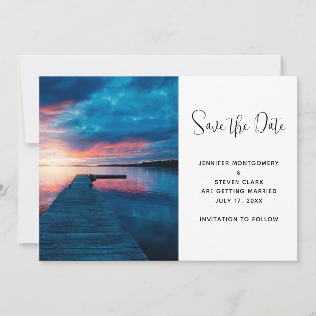 Beautiful Sunset on a Calm Lake Wedding Save The Date (Front)