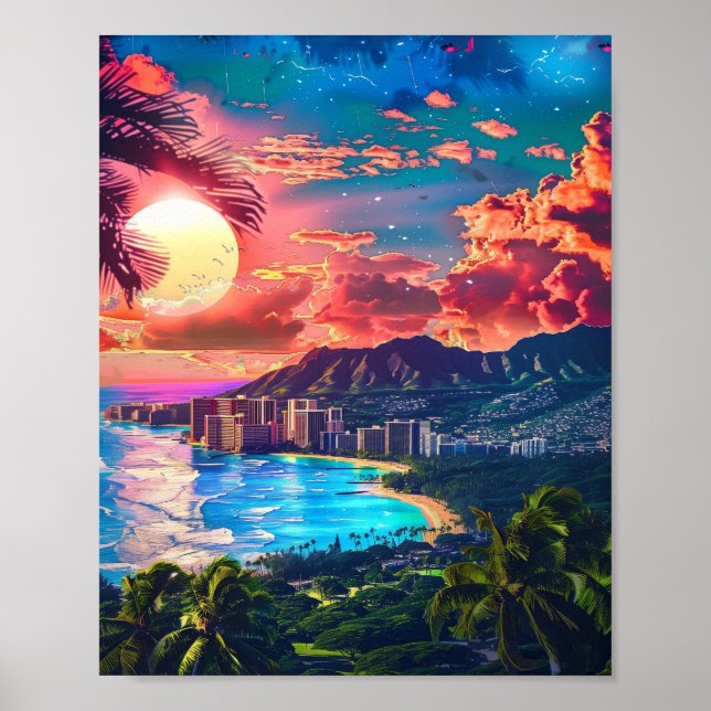 Beautiful Sunset on Hawaiian Beach Poster (Front)