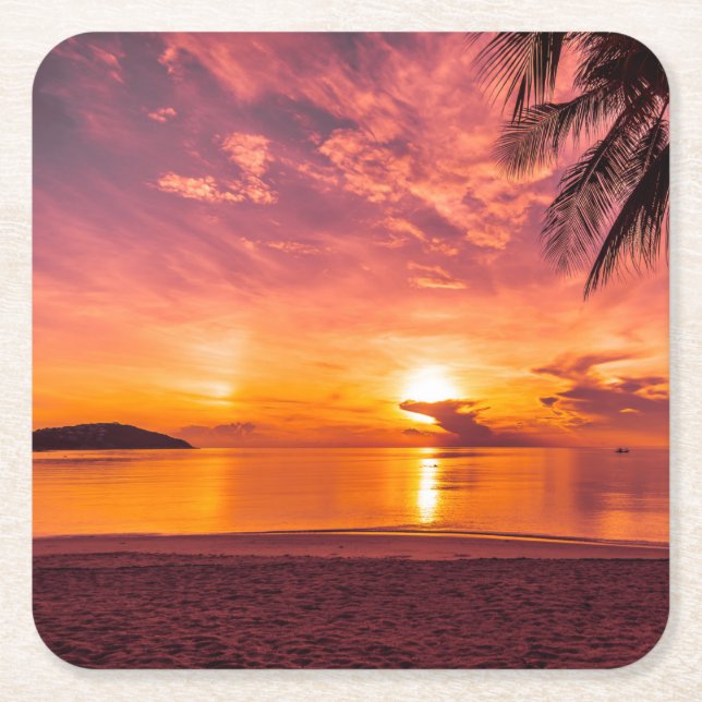Beautiful Sunset on the Beach Square Paper Coaster (Front)