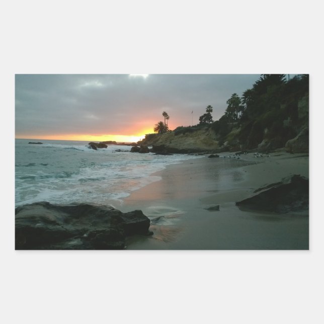 Beautiful Sunset on the Shore Cliffs Rectangular Sticker (Front)
