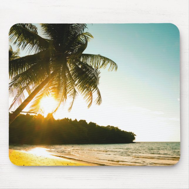 Beautiful Sunset on Tropical Beach with Palm Trees Mouse Pad (Front)