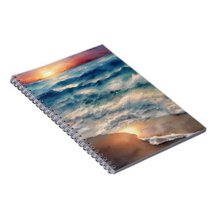 Beautiful Sunset over Beach Waves Notebook