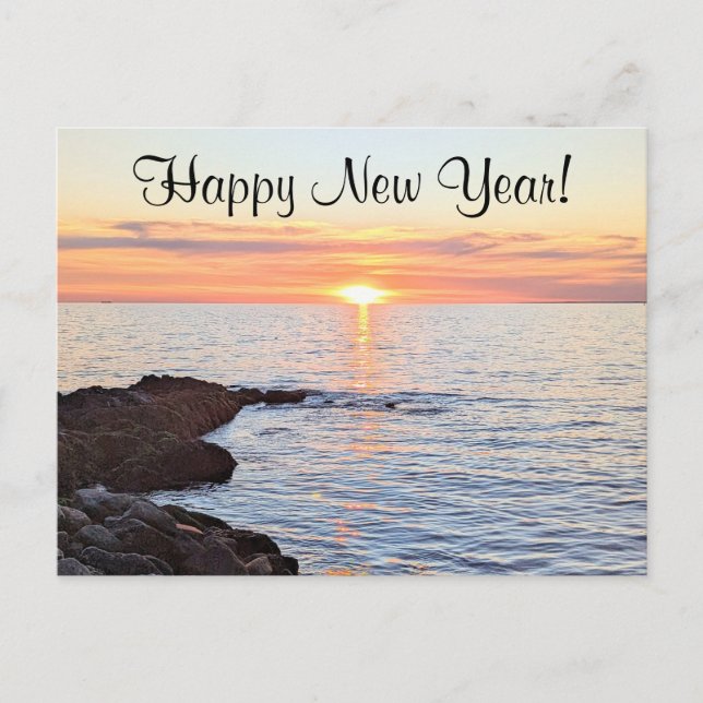 Beautiful Sunset Over Blue Atlantic Ocean New Year Holiday Postcard (Front)
