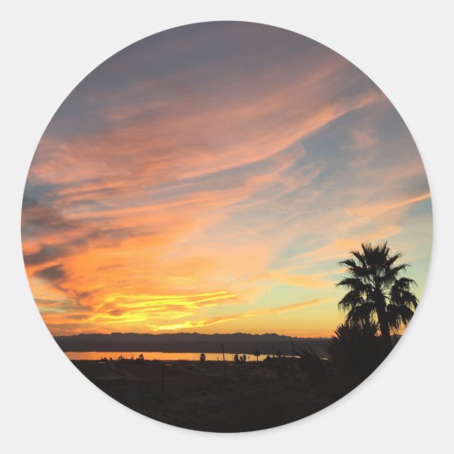 Beautiful Sunset over Lake Havasu Classic Round Sticker (Front)