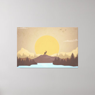 Beautiful sunset over lake scenery canvas print