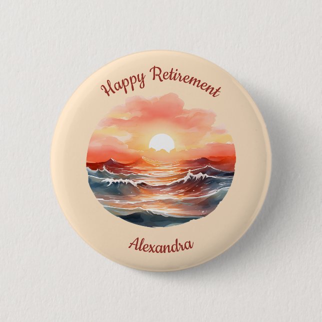 Beautiful Sunset Over Ocean Waves Retirement 6 Cm Round Badge (Front)
