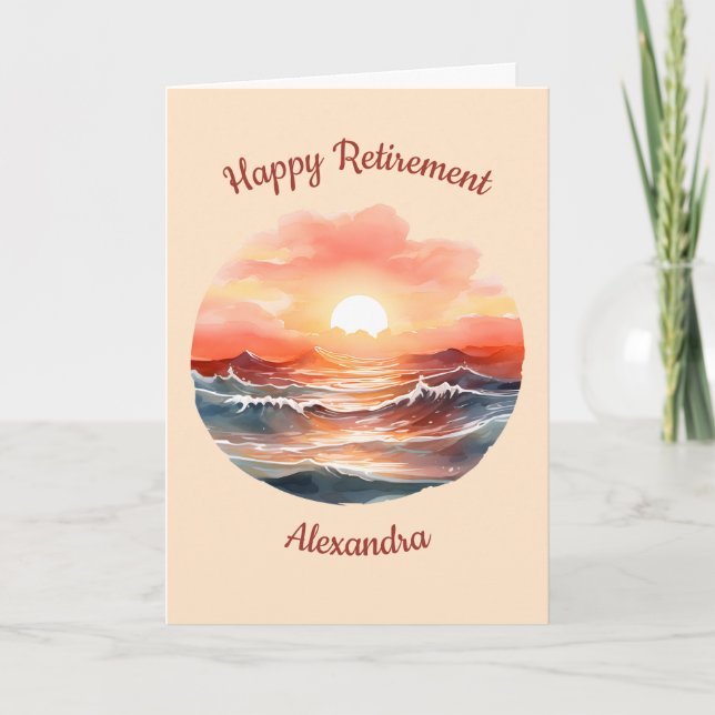 Beautiful Sunset Over Ocean Waves Retirement Card (Front)