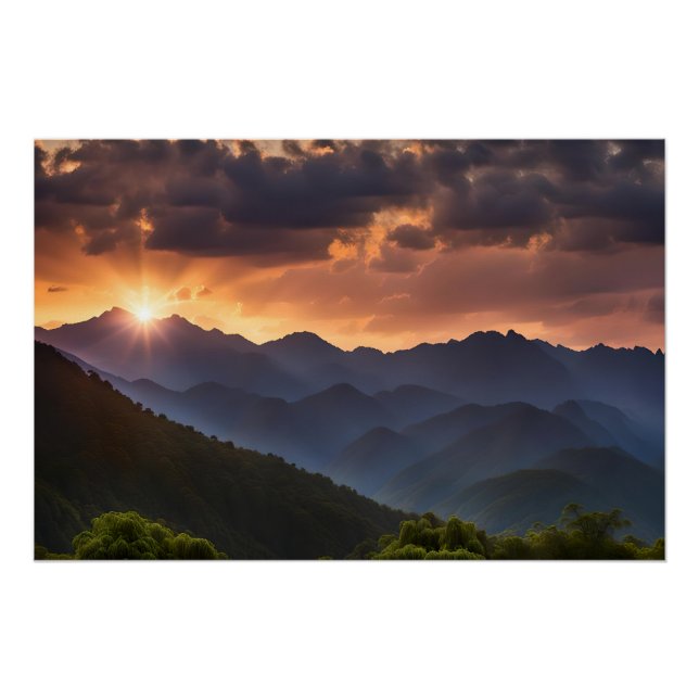 Beautiful Sunset Over The Mountains Poster (Front)