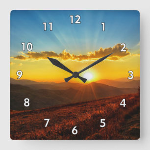 Beautiful Sunset Over the Mountains Square Wall Clock