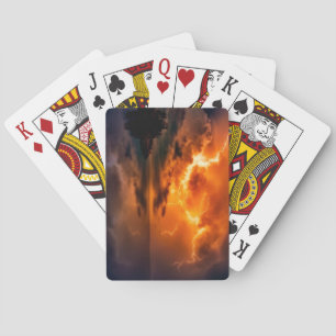 Beautiful Sunset Over the Water with Lightning Playing Cards