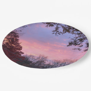 Beautiful Sunset Over Trees Paper Plate