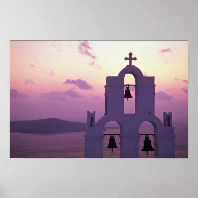 Beautiful Sunset: Santorini Fira at sunset, Greece Poster (Front)