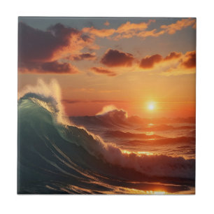Beautiful sunset sea ceramic tile