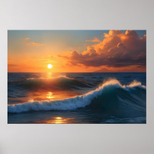 Beautiful sunset sea poster