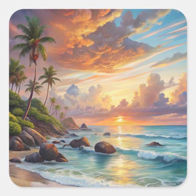 Beautiful Sunset Square Sticker (Front)