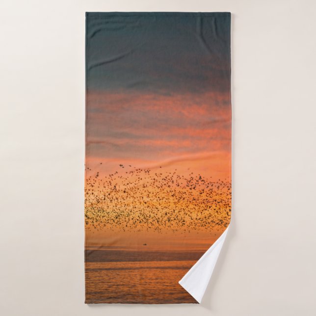 BEAUTIFUL SUNSET WITH BIRDS BATH TOWEL (Bath Towel)