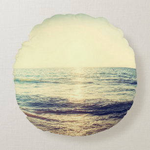 Beautiful Sunset with sea and beach - Vintage and  Round Cushion