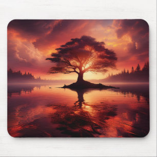 Beautiful Sunset With Tree In Foreground Mouse Pad