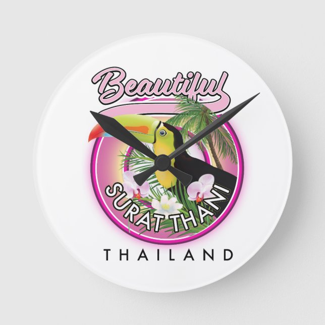Beautiful Surat Thani thailand logo Round Clock (Front)