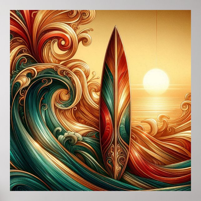 Beautiful surfboard stylish summer ocean colour poster (Front)