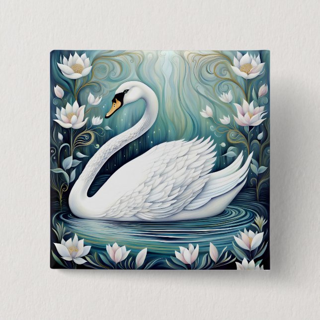 Beautiful Swan 15 Cm Square Badge (Front)