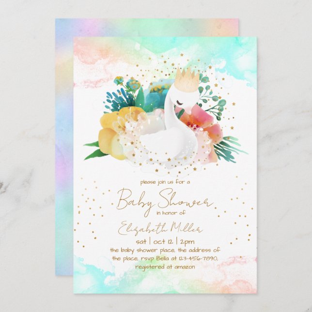 Beautiful Swan Baby Girl Shower Invitation (Front/Back)