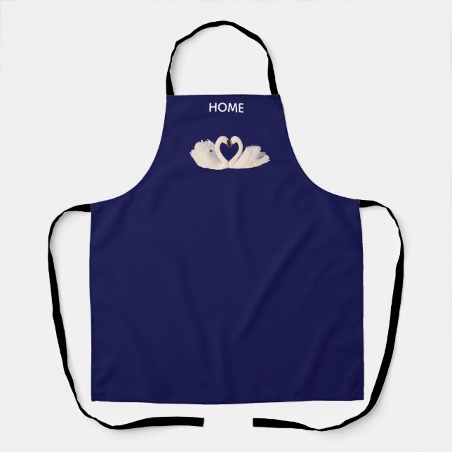 Beautiful swan couple on navy blue apron (Front)