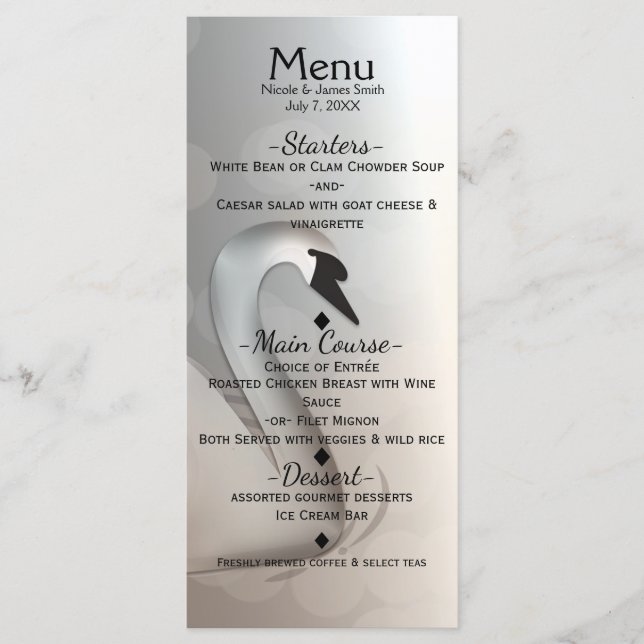 Beautiful Swan Elegant Custom Wedding Menu Card (Front)