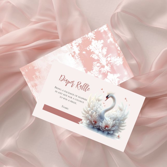 Beautiful Swan Floral Baby Shower Diaper Raffle Enclosure Card (Beautiful Swan Floral Girl Baby Shower Diaper Raffle Enclosure Card)