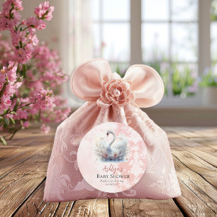 Beautiful Swan Floral Damask Baby Shower Favour Classic Round Sticker