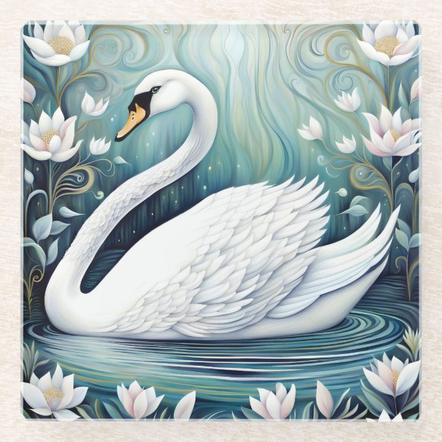 Beautiful Swan Glass Coaster (Front)