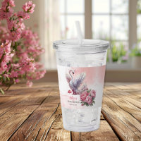 Beautiful Swan Pink Floral Girl Baby Shower