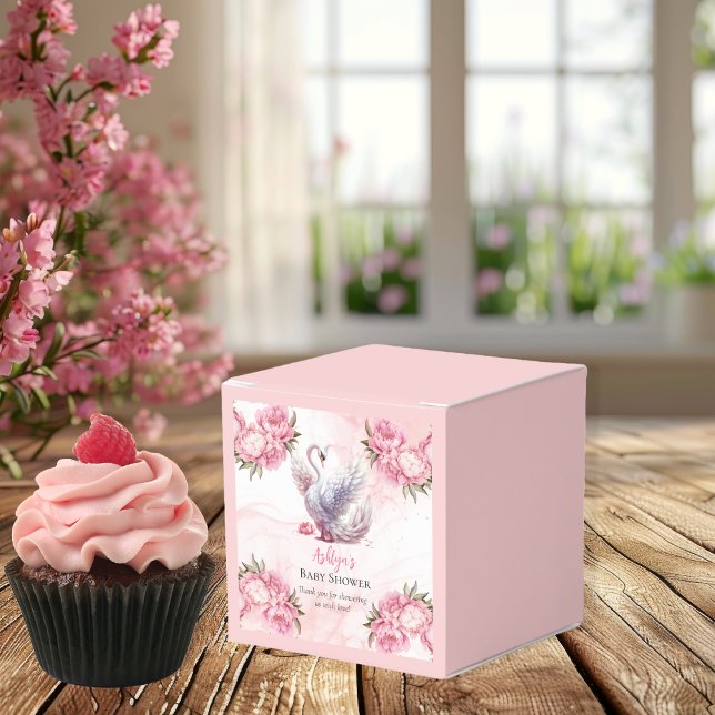 Beautiful Swan Pink Floral Girl Baby Shower Favour Box (Beautiful Swan Pink Floral Peonies Girl Baby Shower Favor Box)