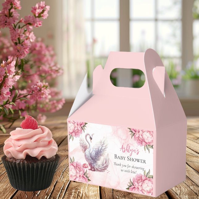 Beautiful Swan Pink Floral Girl Baby Shower Favour Box (Beautiful Swan Pink Floral Peonies Girl Baby Shower Favor Boxes)